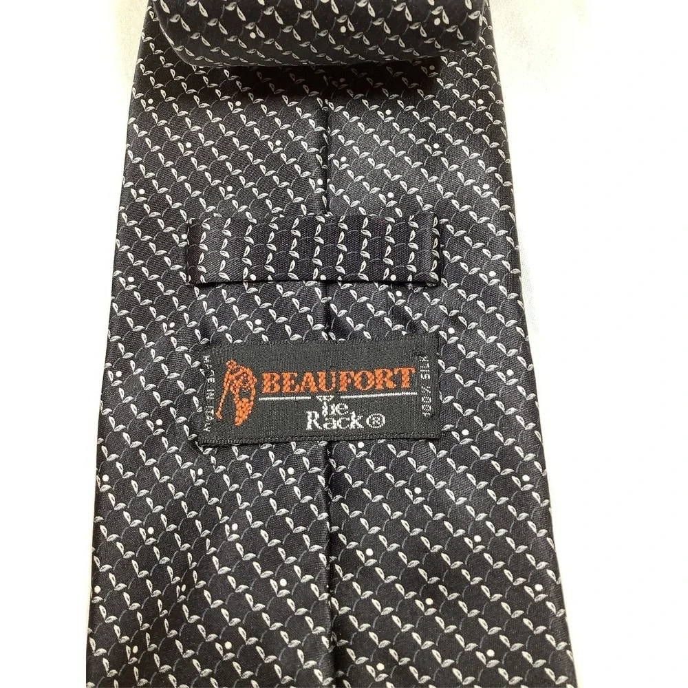 Beaufort The Tie Rack Black Silver Leaf Pattern 100%‎ Silk Made in Italy